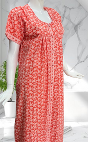 Peach Paisley Print Full Open Pure Cotton Nighty. Pure Cotton | Laces and Frills