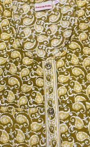 Lime Green Paisley Print Full Open Pure Cotton Nighty. Pure Cotton | Laces and Frills
