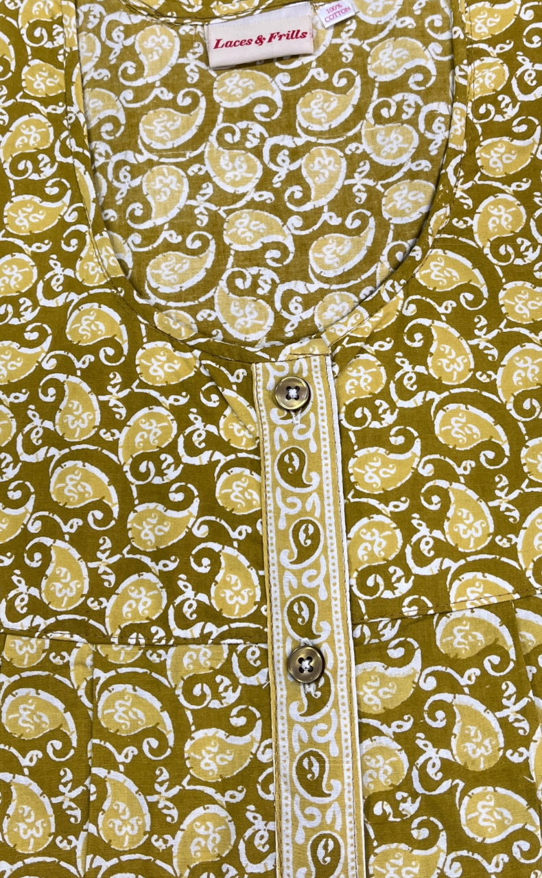 Lime Green Paisley Print Full Open Pure Cotton Nighty. Pure Cotton | Laces and Frills