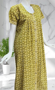 Lime Green Paisley Print Full Open Pure Cotton Nighty. Pure Cotton | Laces and Frills