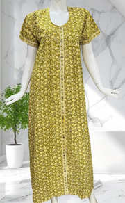 Lime Green Paisley Print Full Open Pure Cotton Nighty. Pure Cotton | Laces and Frills