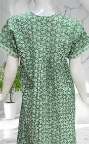 Pista Green Paisley Print Full Open Pure Cotton Nighty. Pure Cotton | Laces and Frills