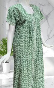 Pista Green Paisley Print Full Open Pure Cotton Nighty. Pure Cotton | Laces and Frills