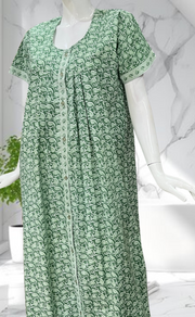 Pista Green Paisley Print Full Open Pure Cotton Nighty. Pure Cotton | Laces and Frills