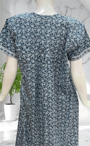 Grey Paisley Print Full Open Pure Cotton Nighty. Pure Cotton | Laces and Frills