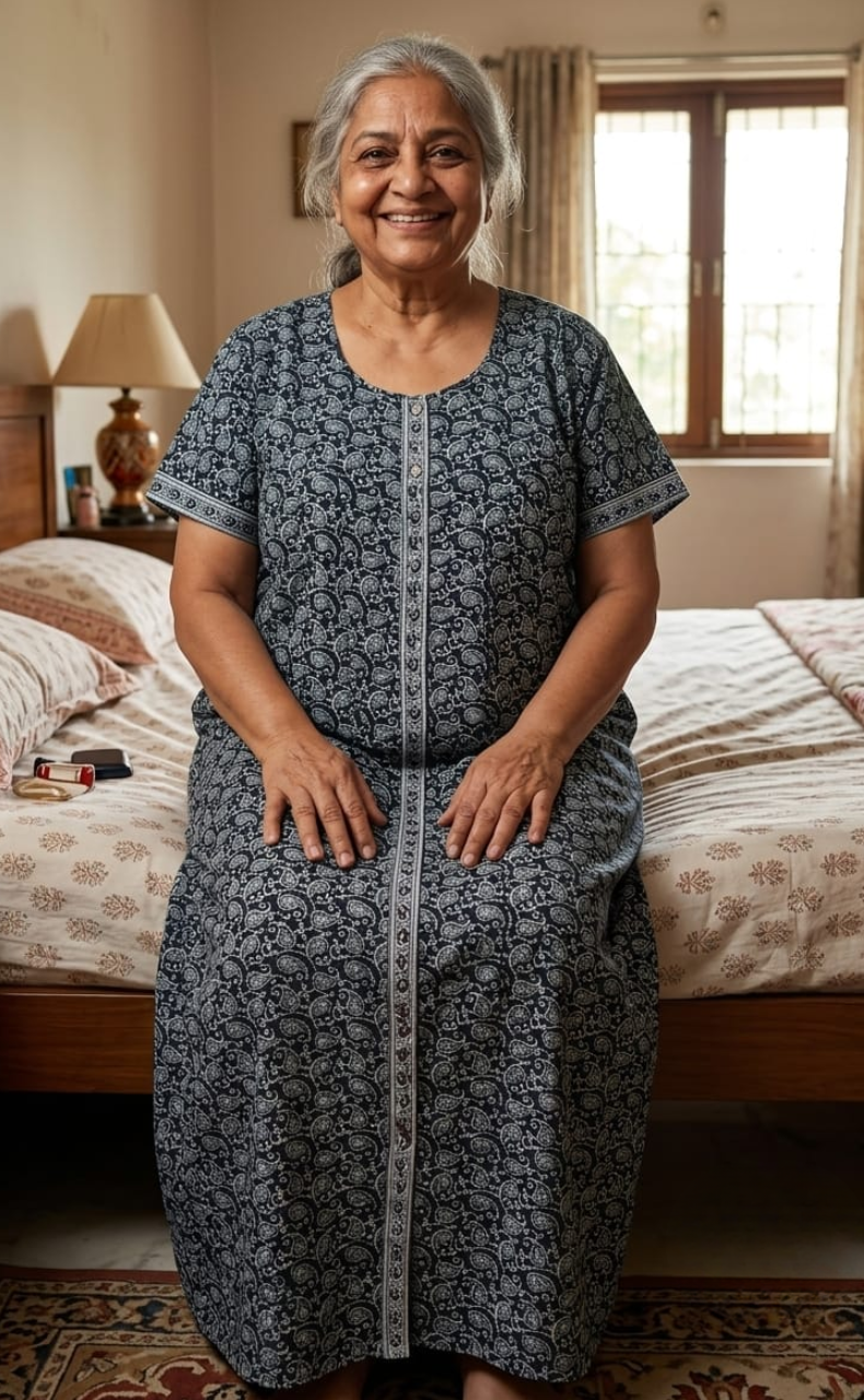 Grey Paisley Print Full Open Pure Cotton Nighty. Pure Cotton | Laces and Frills