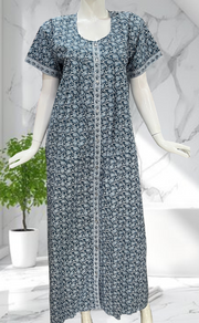 Grey Paisley Print Full Open Pure Cotton Nighty. Pure Cotton | Laces and Frills