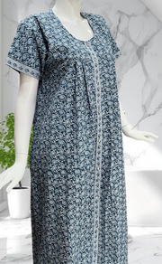 Grey Paisley Print Full Open Pure Cotton Nighty. Pure Cotton | Laces and Frills