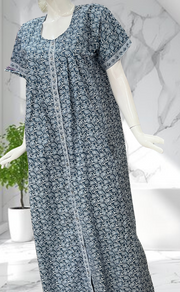 Grey Paisley Print Full Open Pure Cotton Nighty. Pure Cotton | Laces and Frills