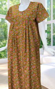 Mustard Garden Full Open Pure Cotton Nighty. Pure Cotton | Laces and Frills