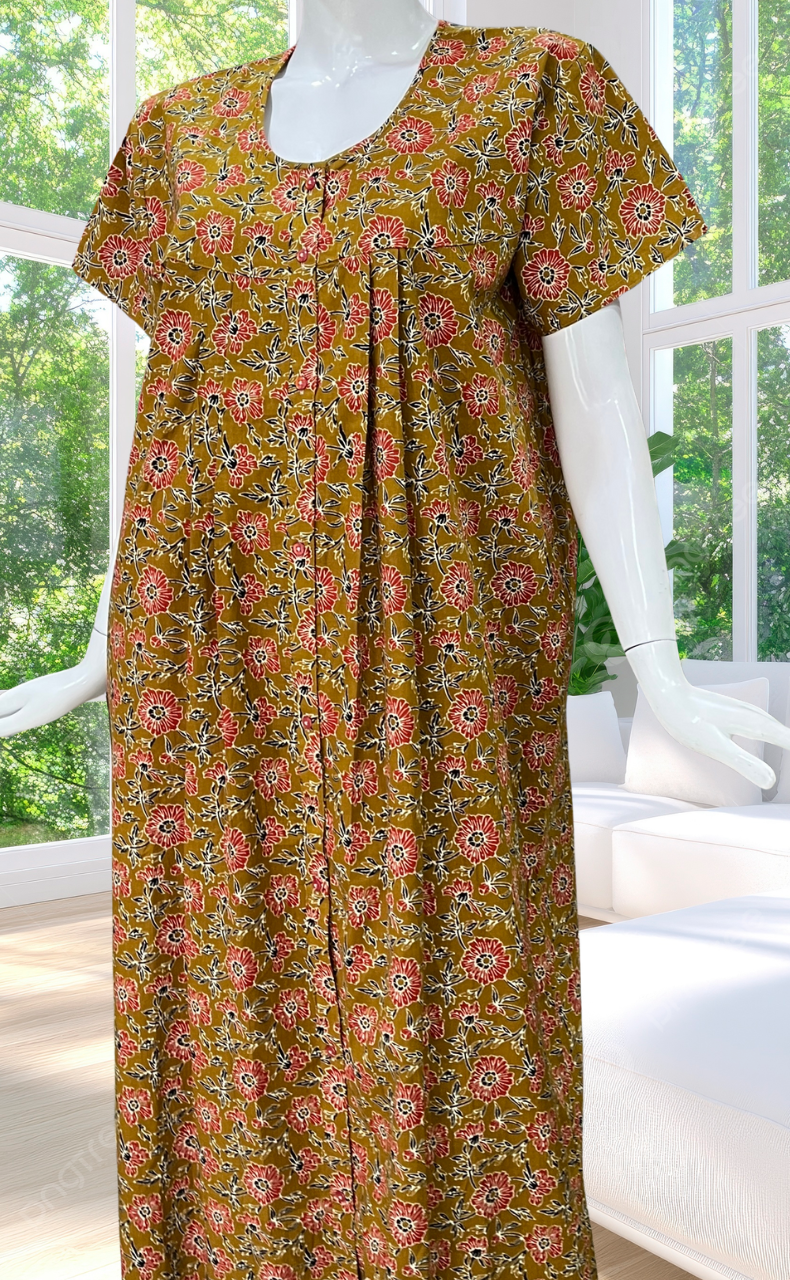 Mustard Garden Full Open Pure Cotton Nighty. Pure Cotton | Laces and Frills