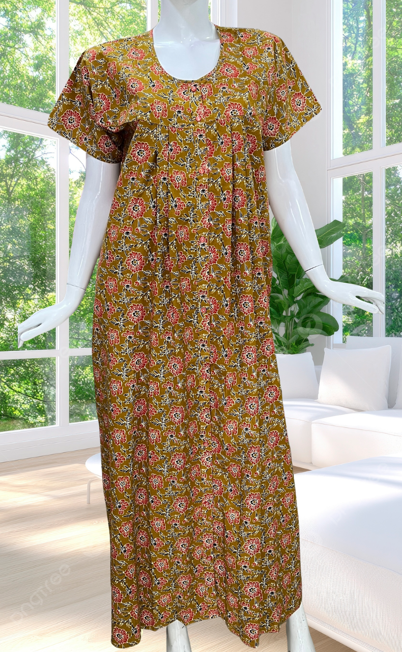 Mustard Garden Full Open Pure Cotton Nighty. Pure Cotton | Laces and Frills - Laces and Frills