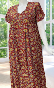 Maroon Garden Full Open Pure Cotton Nighty. Pure Cotton | Laces and Frills