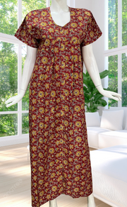 Maroon Garden Full Open Pure Cotton Nighty. Pure Cotton | Laces and Frills