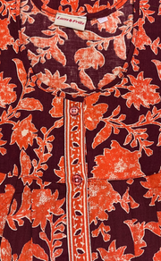 Maroon/Orange Garden Full Open Pure Cotton Nighty. Pure Cotton | Laces and Frills