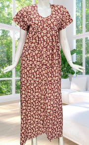 Onion Pink Flora Full Open Pure Cotton Nighty. Pure Cotton | Laces and Frills