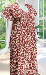 Onion Pink Flora Full Open Pure Cotton Nighty. Pure Cotton | Laces and Frills