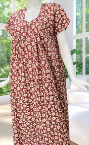 Onion Pink Flora Full Open Pure Cotton Nighty. Pure Cotton | Laces and Frills