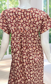 Onion Pink Flora Full Open Pure Cotton Nighty. Pure Cotton | Laces and Frills