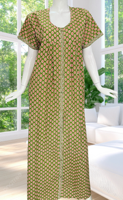 Green Leafy Full Open Pure Cotton Nighty. Pure Cotton | Laces and Frills