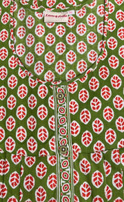 Green Leafy Full Open Pure Cotton Nighty. Pure Cotton | Laces and Frills