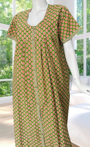 Green Leafy Full Open Pure Cotton Nighty. Pure Cotton | Laces and Frills