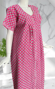Pink Leafy Full Open Pure Cotton Nighty. Pure Cotton | Laces and Frills