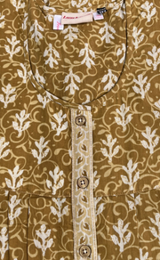 Mustard Leafy Full Open Pure Cotton Nighty. Pure Cotton | Laces and Frills