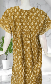 Mustard Leafy Full Open Pure Cotton Nighty. Pure Cotton | Laces and Frills