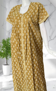 Mustard Leafy Full Open Pure Cotton Nighty. Pure Cotton | Laces and Frills
