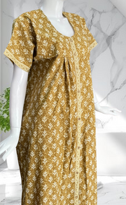 Mustard Leafy Full Open Pure Cotton Nighty. Pure Cotton | Laces and Frills