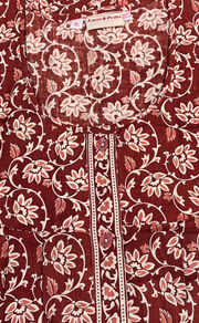 Rust Maroon Garden Full Open Pure Cotton Nighty. Pure Cotton | Laces and Frills