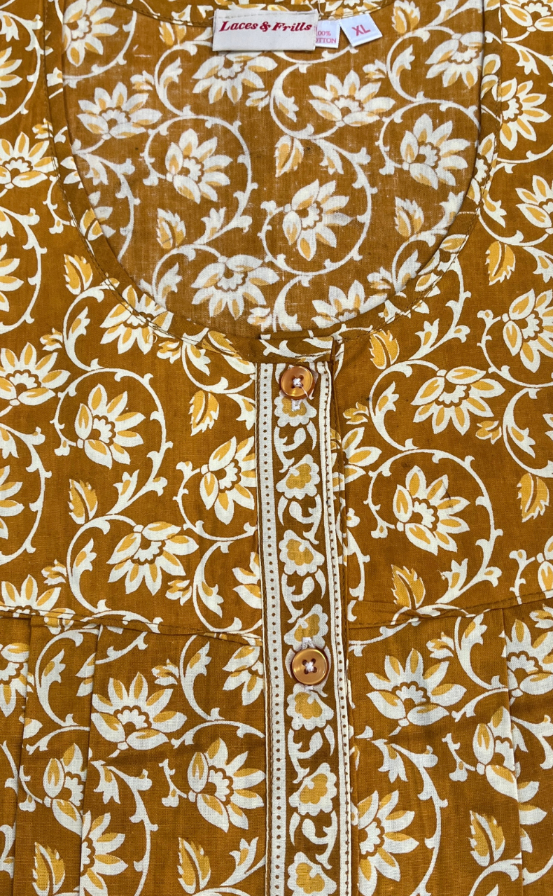 Yellow Garden Full Open Pure Cotton Nighty. Pure Cotton | Laces and Frills