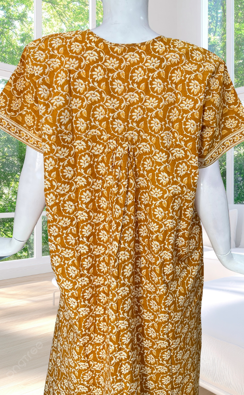 Yellow Garden Full Open Pure Cotton Nighty. Pure Cotton | Laces and Frills