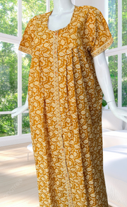 Yellow Garden Full Open Pure Cotton Nighty. Pure Cotton | Laces and Frills