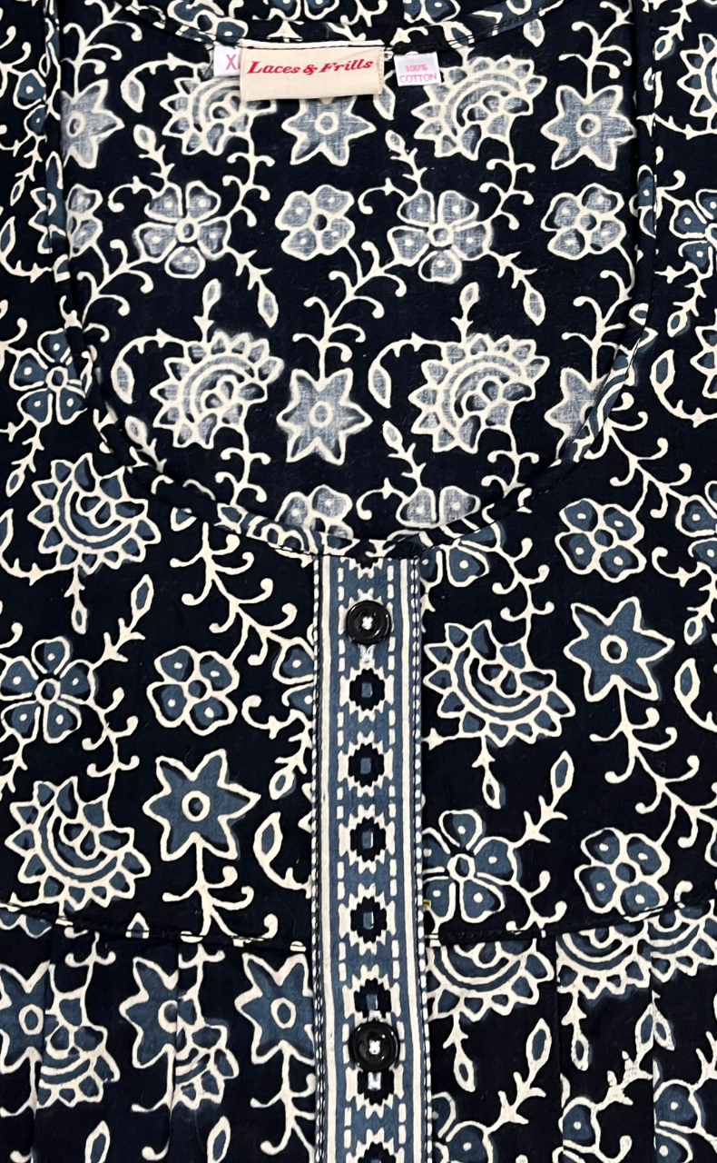Black Garden Full Open Pure Cotton Nighty. Pure Cotton | Laces and Frills