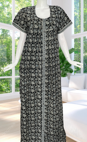 Black Garden Full Open Pure Cotton Nighty. Pure Cotton | Laces and Frills