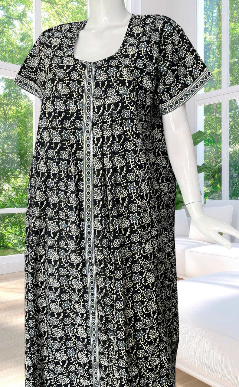 Black Garden Full Open Pure Cotton Nighty. Pure Cotton | Laces and Frills