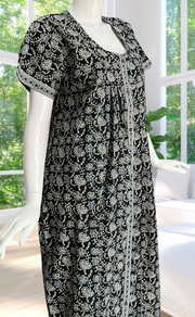 Black Garden Full Open Pure Cotton Nighty. Pure Cotton | Laces and Frills