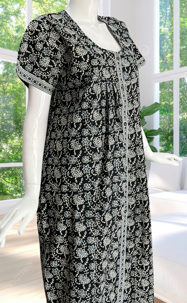 Black Garden Full Open Pure Cotton Nighty. Pure Cotton | Laces and Frills