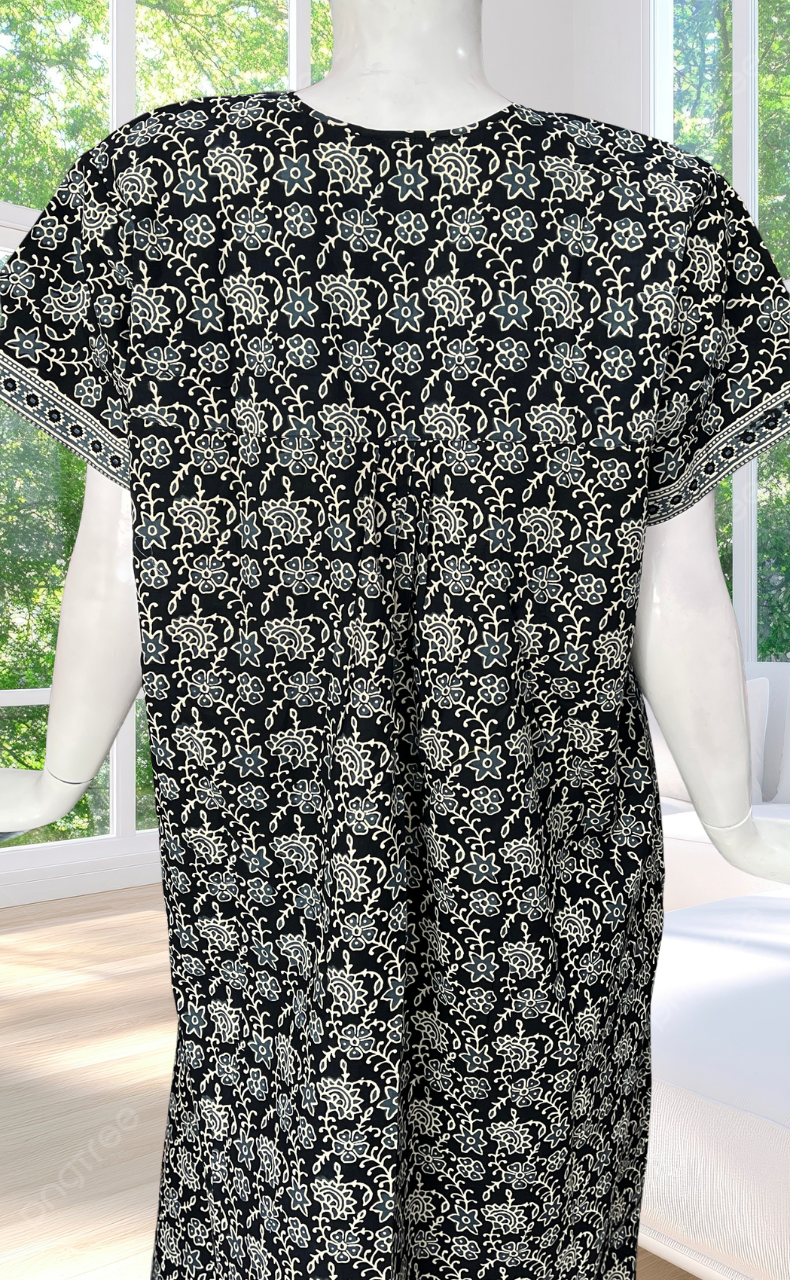Black Garden Full Open Pure Cotton Nighty. Pure Cotton | Laces and Frills