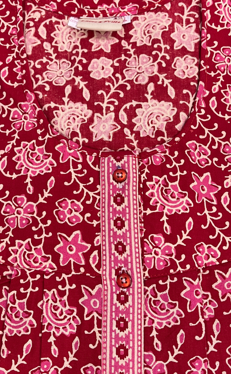 Red Garden Full Open Pure Cotton Nighty. Pure Cotton | Laces and Frills