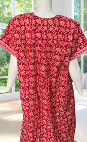 Red Garden Full Open Pure Cotton Nighty. Pure Cotton | Laces and Frills