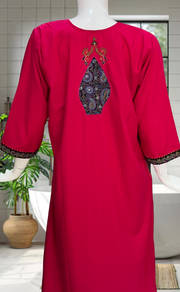 Rani Pink Bhopali Embroidery Soft Cotton Nighty. Soft Breathable Fabric | Laces and Frills - Laces and Frills