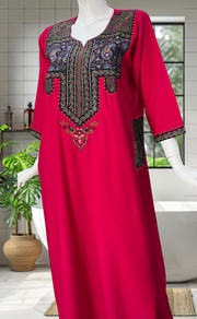 Rani Pink Bhopali Embroidery Soft Cotton Nighty. Soft Breathable Fabric | Laces and Frills - Laces and Frills