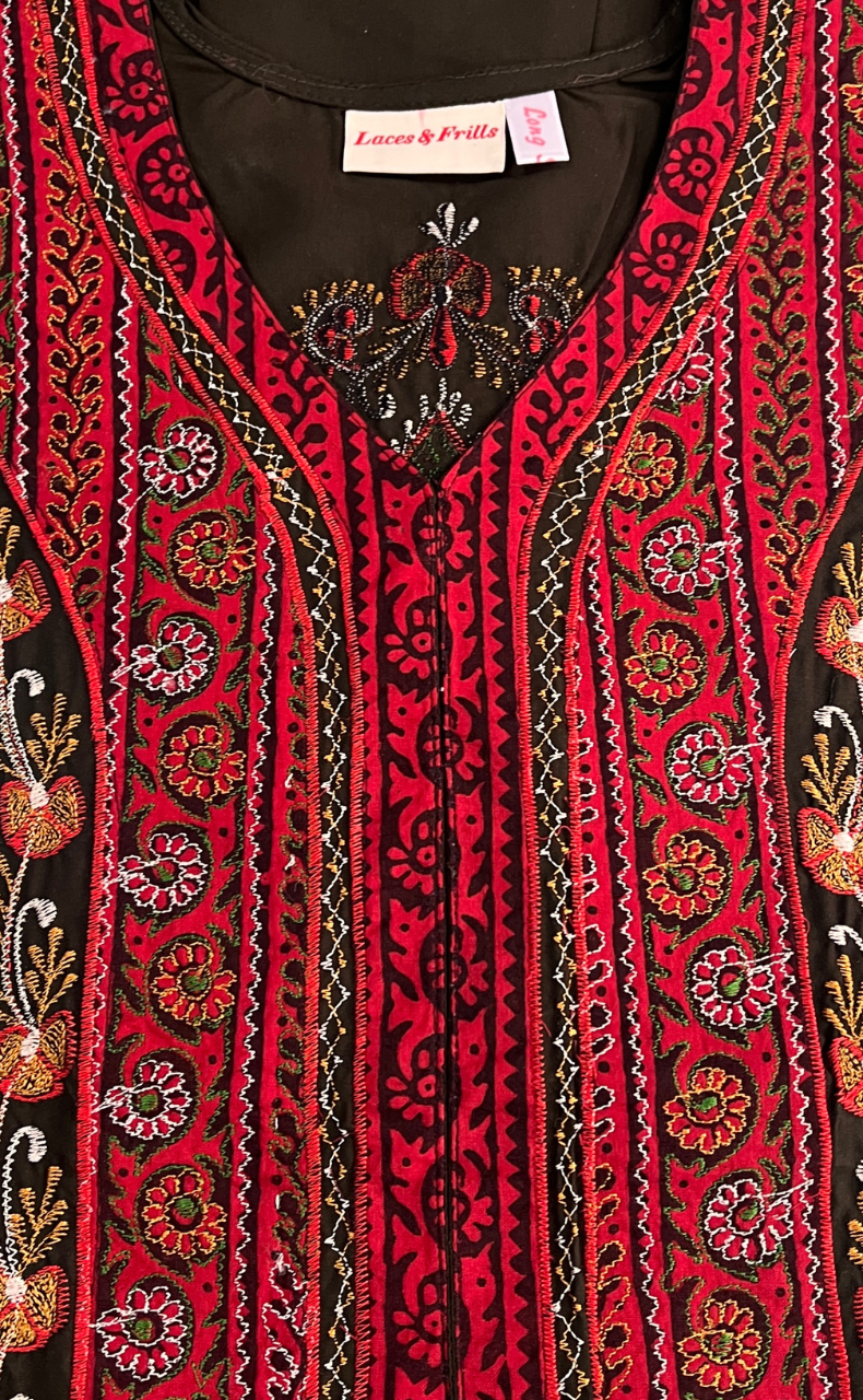 Olive Green Bhopali Embroidery Soft Cotton Nighty. Soft Breathable Fabric | Laces and Frills - Laces and Frills