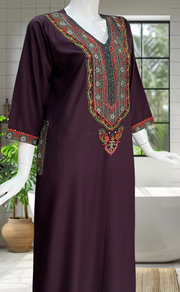 Violet Bhopali Embroidery Soft Cotton Nighty. Soft Breathable Fabric | Laces and Frills - Laces and Frills