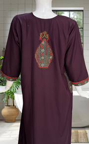 Violet Bhopali Embroidery Soft Cotton Nighty. Soft Breathable Fabric | Laces and Frills - Laces and Frills