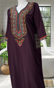 Violet Bhopali Embroidery Soft Cotton Nighty. Soft Breathable Fabric | Laces and Frills - Laces and Frills