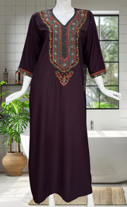 Violet Bhopali Embroidery Soft Cotton Nighty. Soft Breathable Fabric | Laces and Frills - Laces and Frills